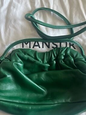 Mansur Gavriel Mini Cloud Clutch Emerald Green Leather with Slim Shoulder Strap